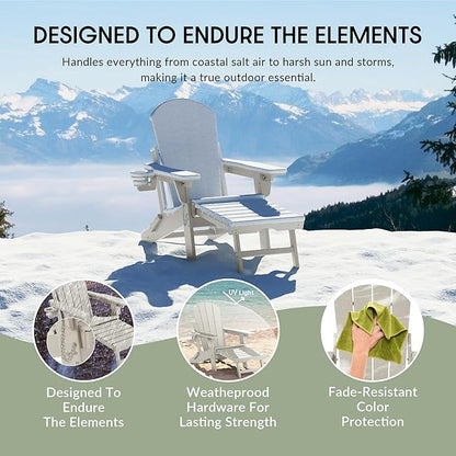 WestinTrends Malibu Folding Adjustable Adirondack Chair with Retractable Ottoman and Cup Holder, Sand
