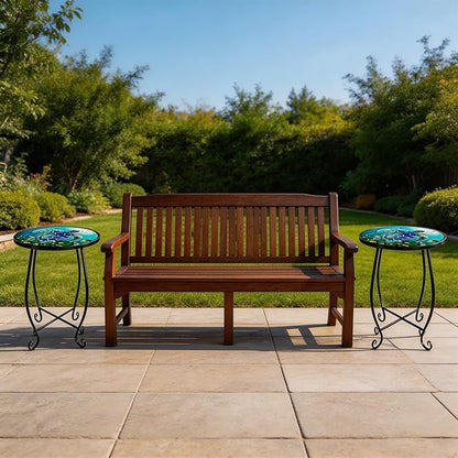 15 Inch Tall Outdoor Patio Table, Foldable Metal Turtle Table with Mosaic Design, Shatterproof Small Patio Table for Balcony Porch, Rust Resistant Mosaic Outdoor Side Table Style