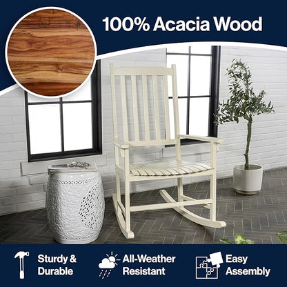 JONATHAN Y RCK300D Seagrove Farmhouse Classic Slat-Back 350-LBS Support Acacia Wood Outdoor Rocking Chair Traditional, Coastal, Cottage, Vintage, Shabby Chic, Almond