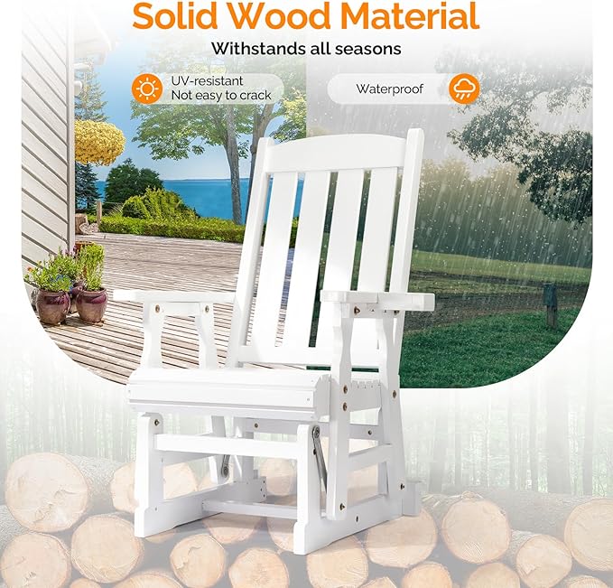 VINGLI Wooden Patio Glider, Heavy Duty 600 LBS Outdoor Glider with Cup Holders - Photo 6