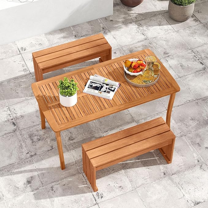 Tangkula Wood Outdoor Garden Bench Set of 2, 2-Person Patio Backless Bench with Solid Wooden Frame, Wooden Plant Stand with 440 LBS Weight Capacity, Outside Bench for Backyard, Porch, Entryway, Park