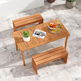 Tangkula Wood Outdoor Garden Bench Set of 2, 2-Person Patio Backless Bench with Solid Wooden Frame - Photo 2