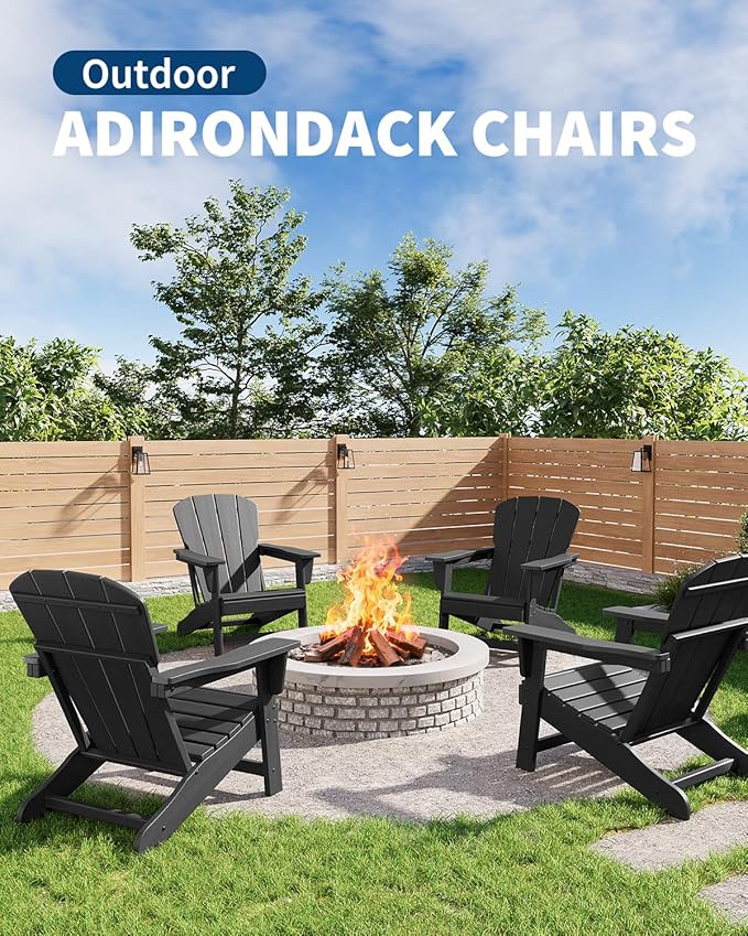 Modern HDPE Plastic Adirondack Chair - Oversize 380 LB Poly Lumber Weather Resistant Firepit Chair - Outdoor Patio - Photo 2