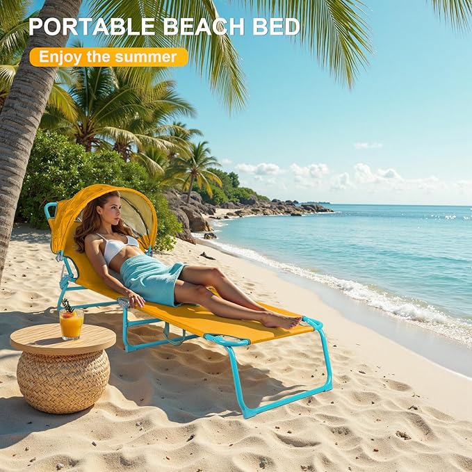 Northroad 2 Pack Beach Lounge Chair with Canopy Shade, Adjustable 4 Position Foldable Tanning Chair - Photo 5