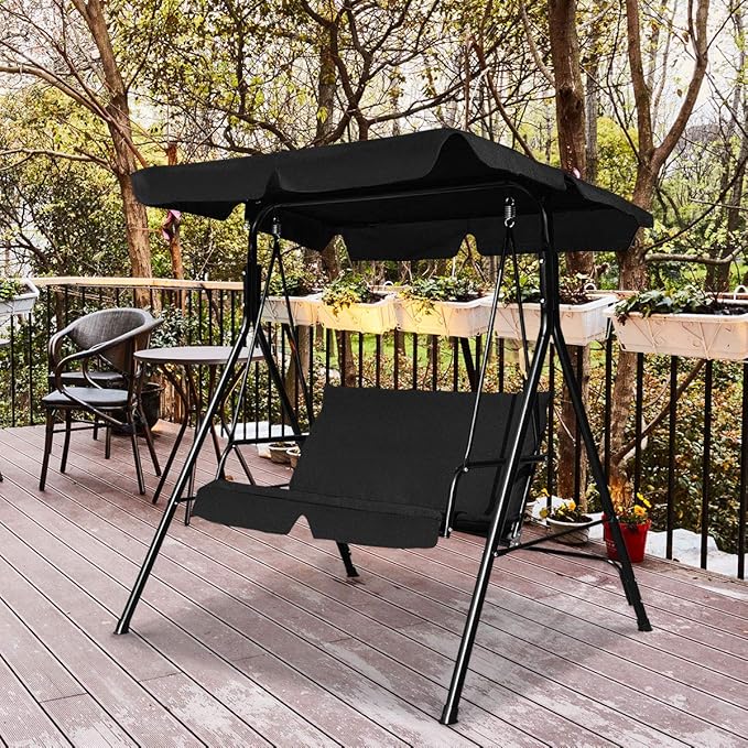 Tangkula 2 Person Porch Swing, Outdoor Swing with Removable Cushions, Solid Steel Structure - Photo 2