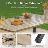 60" Patio Dining Table for 6, Teak Color Rectangle Patio Table with Umbrella Hole - Photo 6