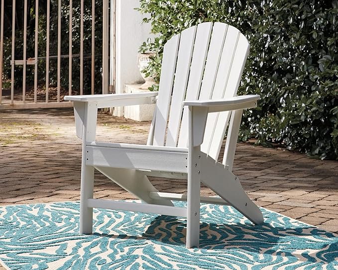 BOWERY HILL Modern Adirondack Chair, Virgin Polyethylene, White Finish, Slatted Shell Back Design, Weather-Resistant Outdoor Seating, 38 in H x 31 in W x 33 in D, Patio or Garden Chair for Relaxation