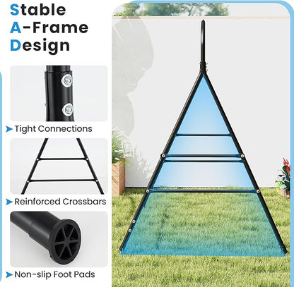 Tangkula Metal Swing Frame, Porch Swing Stand with Extra Side Bars, 3-Ring Design, Heavy Duty A-Frame Swing Stand Frame Outdoor for Lawn, Garden, Backyard