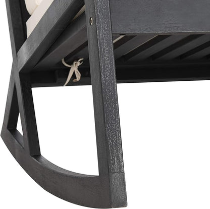 Safavieh PAT7013F Outdoor Collection Vernon White Rocking Chair, Black/Beige
