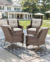 Patio Wicker Chairs Outdoor Furniture Chair - Set of 4 Outside All Weather Lawn Dining Brown Rattan Armchair with High - Photo 6