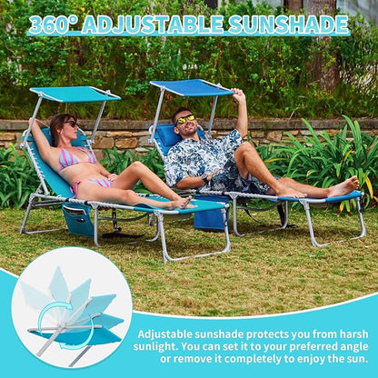 #WEJOY 3 in 1 Tanning Chair with Face Hole & Canopy, 300 lbs Heavy Duty 5 Positions Folding Face Down Lounge Chairs Outdoor with Pillow & Storage Bag Portable for Pool Beach Lawn Camping (Cyan)