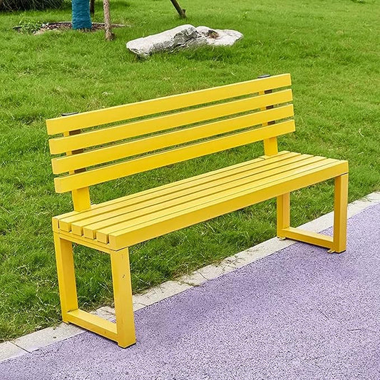 Outdoor Metal Garden Bench Seat, Park Benches with Anti-Rust Aluminum Steel Metal Frame, Slatted Seat, Patio Loveseat for Yard, Lawn, Porch, Choice of Colours(Yellow,B-47.2 * 15.7 * 31.5")