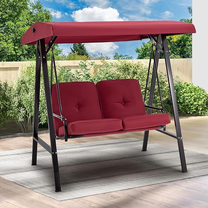 AECOJOY Outdoor Patio Swing Chair for Adults, 2-Seat Porch Swings with Adjustable Canopy - Photo 8