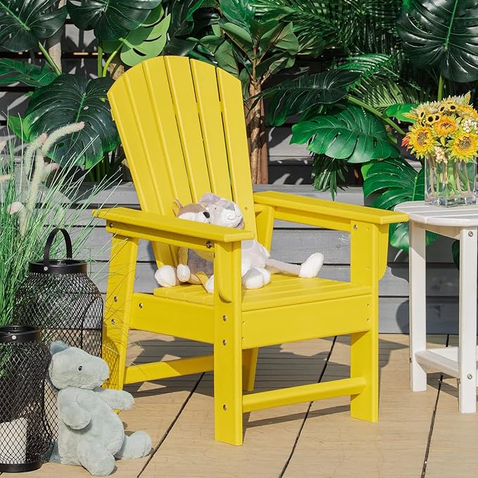 Giantex Adirondack Chair, Kids HDPE Patio Lawn Chair with Ergonomic Backrest for Deck, Porch, Backyard, Poolside, Indoor, Weather Resistance Toddler Outdoor Chair (1, Yellow)