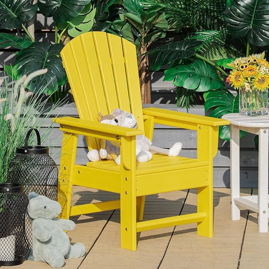 Giantex Adirondack Chair, Kids HDPE Patio Lawn Chair with Ergonomic Backrest for Deck, Porch, Backyard, Poolside, Indoor, Weather Resistance Toddler Outdoor Chair (1, Yellow)
