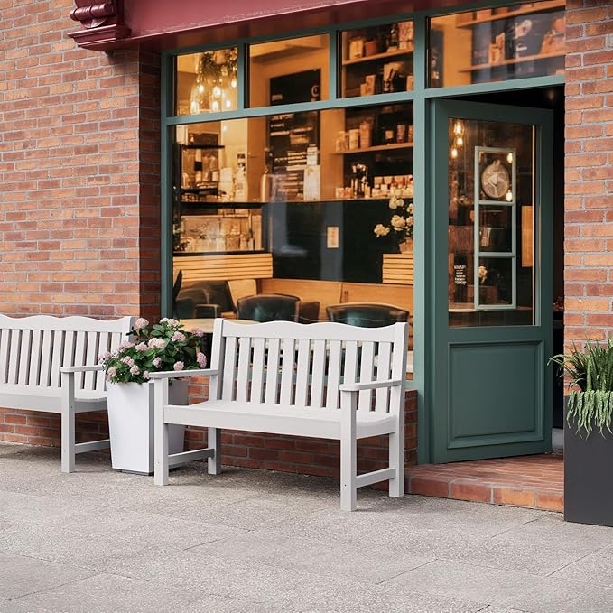 Stoog Outdoor Benches Set of 2, All-Weather HIPS Plastic Garden Bench with 800lb Capacity, Never Fade or Rot - Photo 2