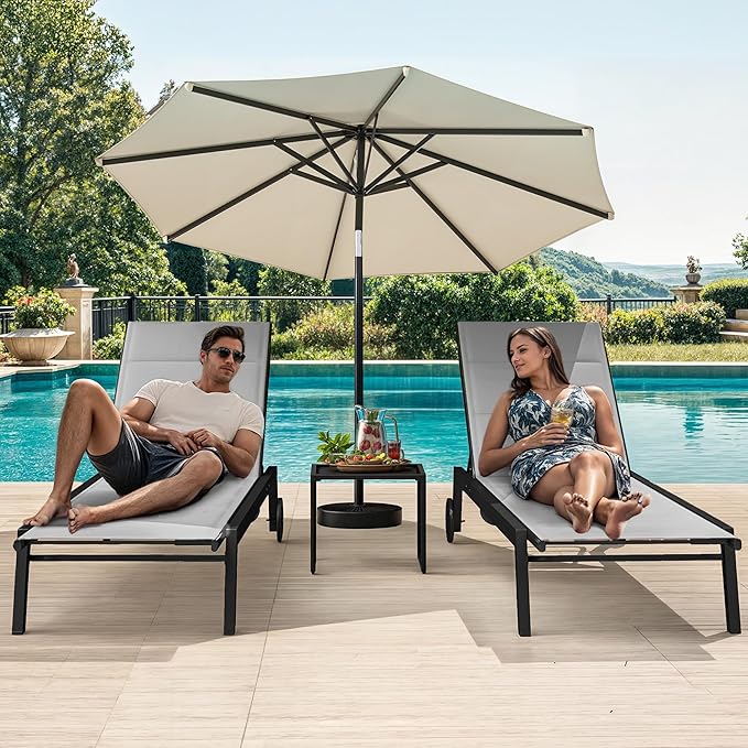 DWVO Outdoor Chaise Lounge Set, 2 Patio Chaise Lounge Chairs with Side Table - Photo 6