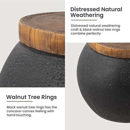 HOMPUS Concrete Outdoor Side Table Jar Shaped Round Coffee Table, Home Decor Plant Stand Outdoor Accent Modern Nightstand Patio Drum End Table for Living Room, Bedroom or Balcony,No Assembly