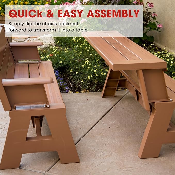 Convert-a-Bench Gen 1 2-in-1 Outdoor Convertible Bench to Picnic Table | Space-Saving, Weather-Resistant Patio Furniture for Yard, Deck, Garden | Easy Assembly & Durable - 1 Bench/Order, Sierra Timber