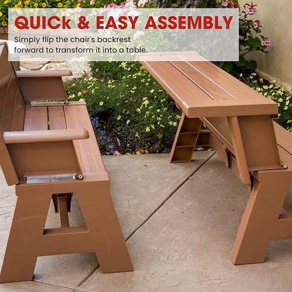 Convert-a-Bench Gen 1 2-in-1 Outdoor Convertible Bench to Picnic Table | Space-Saving, Weather-Resistant Patio Furniture for Yard, Deck, Garden | Easy Assembly & Durable - 1 Bench/Order, Sierra Timber