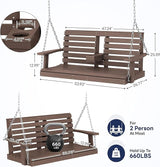 KINGYES Outdoor Hanging Porch Swing, Waterproof Swing with Cup Holders for Courtyard & Garden, 660LBS Weight Capacity - Photo 4