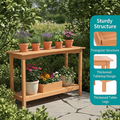 Outdoor Console Table, All-Weather Patio Console Table, 2-Tier OutsidePlant Stand Table, Low Maintenance, Never Rot or Fade, HIPS Table for Indoor, Backyard, Garden, Entryway, Coffee