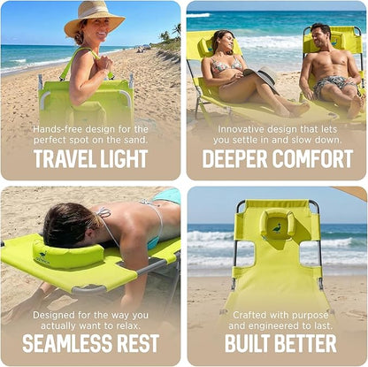 Ostrich the Original Chaise 72 x 22 Inch Lounge Portable Reclining Lounger, Outdoor Patio, Beach, Lawn, Camping, or Pool Tanning Chair, Lime Green