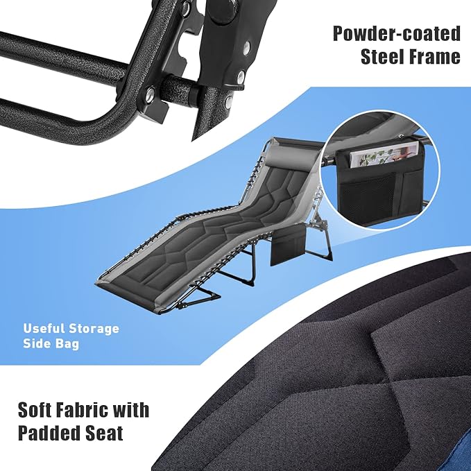 Flamaker Folding Chaise Lounge Outdoor Portable Lounge Chairs 4-Position Adjustable Camping Lounge Chair with Pillow & - Photo 4