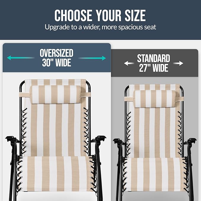 Best Choice Products Set of 2 Extra Wide Adjustable Steel Mesh Zero Gravity Lounge Chair Recliners w/Pillows and Cup - Photo 4