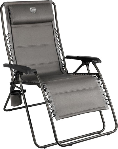 TIMBER RIDGE Aluminum Zero Gravity Chairs, Folding Recliner Chair Padded with Cup Holder and Headrest, Adjustable Lounge Reclining Chair for Outdoor Camping Lawn Patio Indoor, Supports 350lbs, Brown