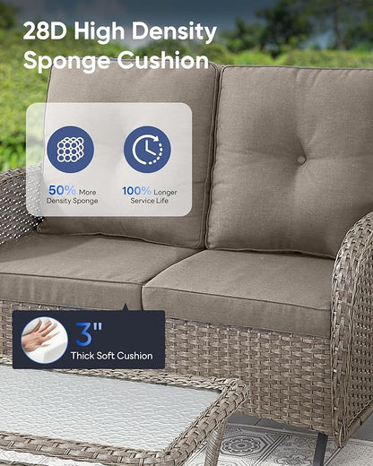 Outdoor Glider Bench-2 Seater Patio Glider Loveseat with High Back and Deep Seating Outdoor Couch for Deck Porch Garden Balcony Poolside-Grey/Grey