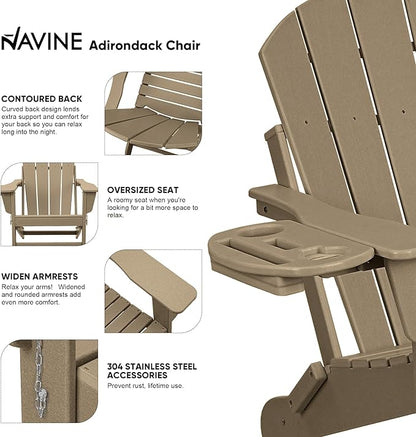 Adirondack Chair, HDPE Folding Adirondack Chair with Multifunctional Cup Holder, Weather Resistant Fire Pit Chair for porches, patios, patios, poolsides, Decks.