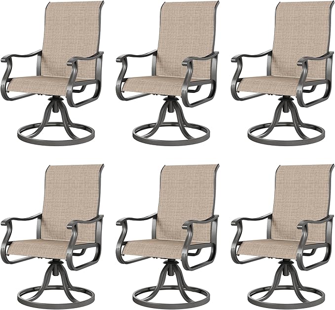 Amopatio Patio Swivel Chairs Set of 6, Outdoor Swivel Rocker Dining Chairs with All Weather Textilene High Back & Metal Frame, for Backyard Deck Lawn (Brown)