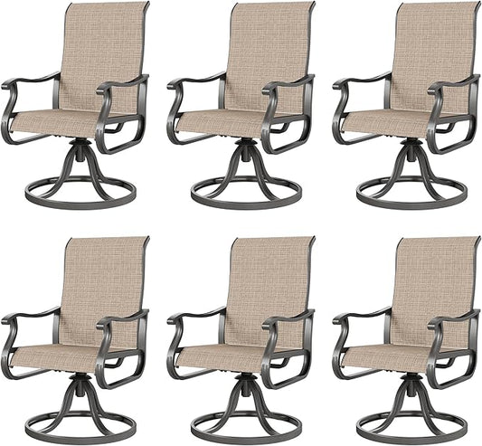 Amopatio Patio Swivel Chairs Set of 6, Outdoor Swivel Rocker Dining Chairs with All Weather Textilene High Back & Metal Frame, for Backyard Deck Lawn (Brown)