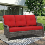 3 Seat Outdoor Couch, Wicker Patio Sofa with Thickened Olefin Cushions, High Back and Deep Seating - Photo 8