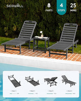 SERWALL Outdoor Chaise Lounge Set of 6, HDPE Pool Lounge Chair with 5-Position Adjustable Backrest - Photo 9