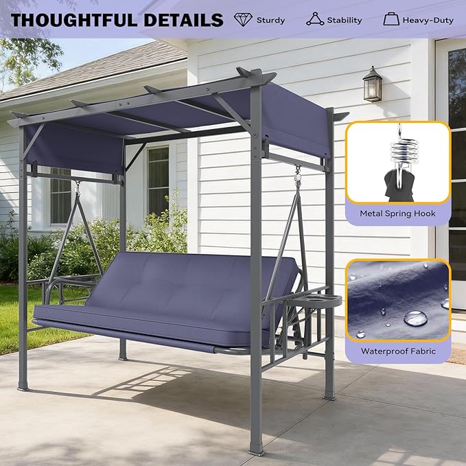 AECOJOY 2-in-1 Convertible Porch Swing Bed 3 Seat - Photo 3