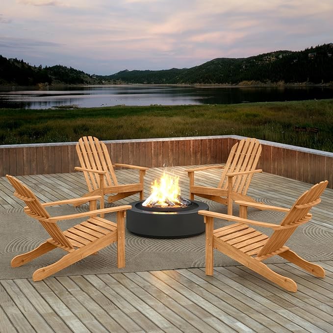 Giantex Adirondack Chair, Acacia Wood Fire Pit Chairs with Inclined Seat & High Backrest, Ergonomic Outdoor Slatted Patio Chair for Lawn, Porch, Backyard, Poolside