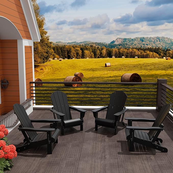 WO WESTIN OUTDOOR HDPE Laguna Outdoor Folding Poly Adirondack Chair (Set of 4), Black