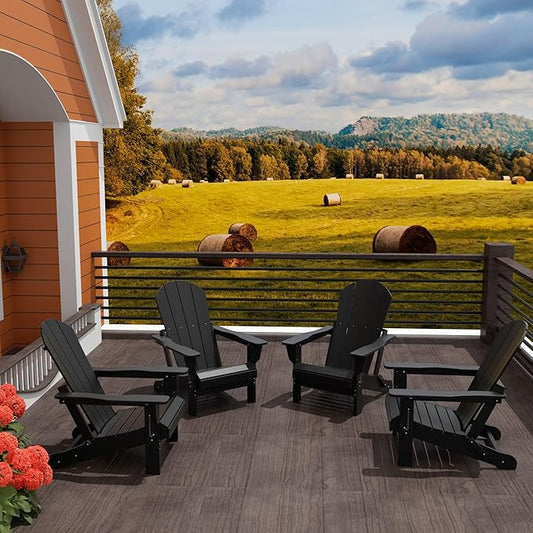 WO WESTIN OUTDOOR HDPE Laguna Outdoor Folding Poly Adirondack Chair (Set of 4), Black