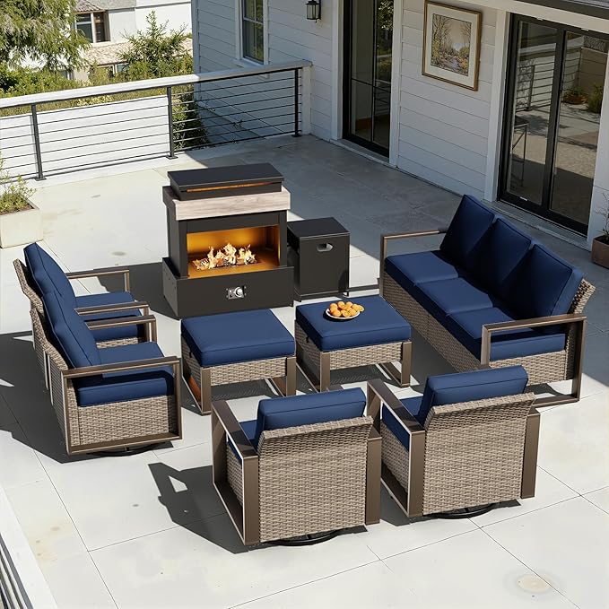 8 Pieces Metal Wicker Patio Furniture Set - 75" Sofa, Four Swivel Chairs and Two Ottomans - Photo 9