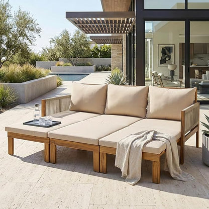 LUMISOL Outdoor Patio Day Bed Sofa, 3 Seat Convertible Sleeper Sofa for Poolside Backyard, Patio Furniture Lounge Couch with Cushion, Brown