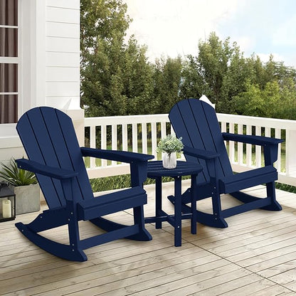 Costaelm Outdoor Adirondack Chair Set of 2, All Weather Resistant Classic Balcony Chair and Fire Pit Chairs, Plastic Outdoor Porch Furniture Rocking Chair High Back HDPE Poly Lumber, Navy Blue