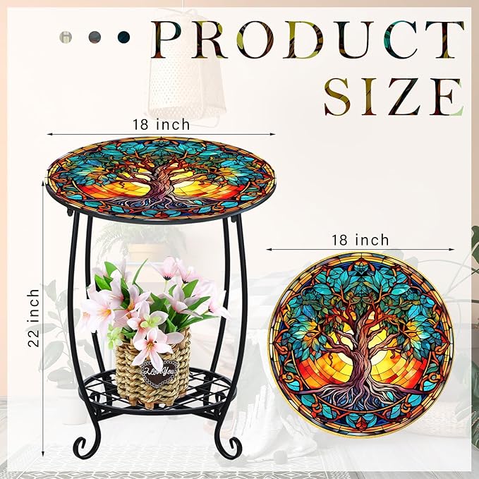 Outdoor Side Table Round Small Mosaic Patio Accent Indoor End Plant Coffee Tea Table for Yard Patio Porch Garden Living - Photo 3
