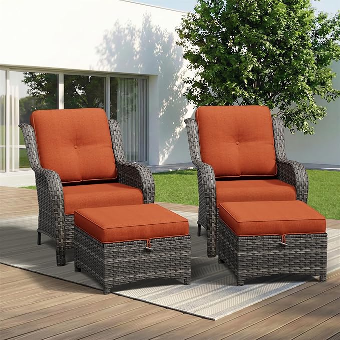 4 Piece Outdoor Wicker Patio Furniture Set, Patio Chairs Set with Thickened Olefin Cushions, High Back and Deep Seating - Photo 9