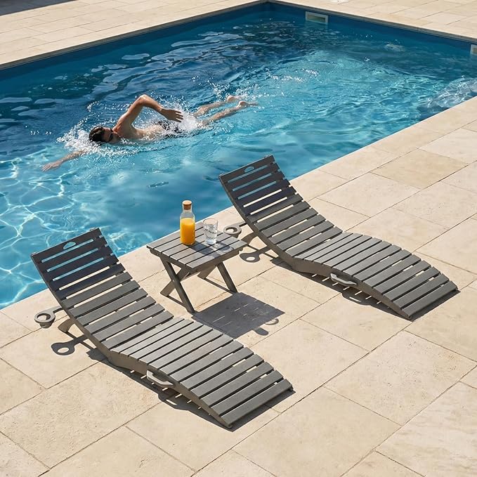Pre-Assembled Folding in-Pool Lounge Chair, HDPE Outdoor Chaise Lounge with Cup Holder, Pool Lounge Chair for Poolside - Photo 1
