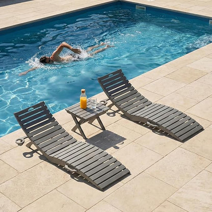 Pre-Assembled Folding in-Pool Lounge Chair, HDPE Outdoor Chaise Lounge with Cup Holder, Pool Lounge Chair for Poolside, Patio, Beach, Deck (Grey)