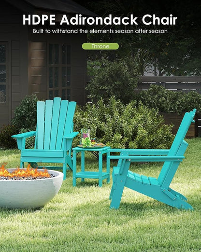 GREENVINES Folding-Adirondack-Chairs-Set-of-2 | HDPE Plastic | Throne Series | Fire Pit Chair | All Weather | for Outdoor Patio Deck Backyard Poolside | Aqua