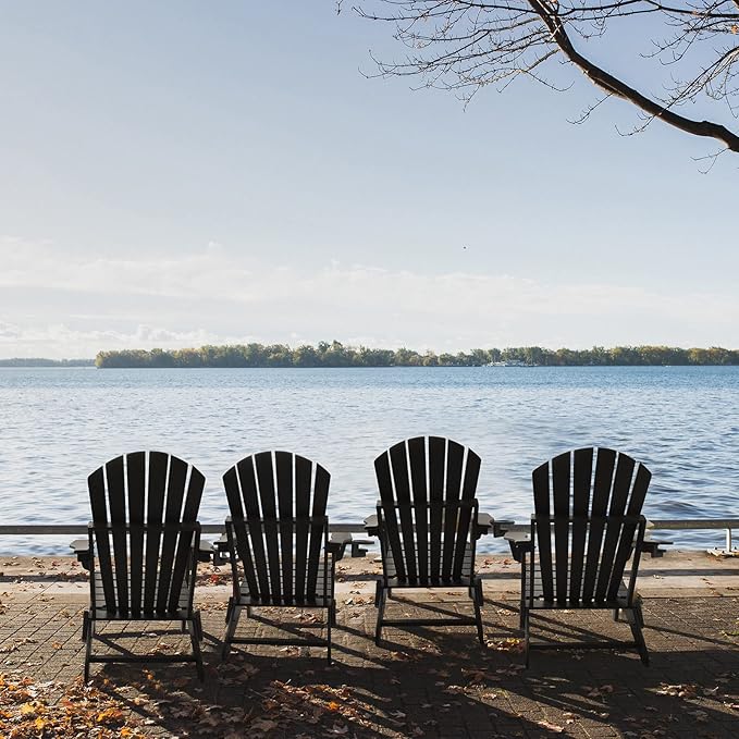 FUNBERRY Folding Adirondack Chair Set of 4, HDPE All Weather Fire Pit Chairs with Cup Holder for Outdoor