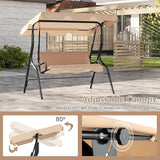 RELAX4LIFE 3-Person Porch Swing Chair - Outdoor Swing w/Adjustable Canopy, Removable Cushion & Metal Frame Stand - Photo 4